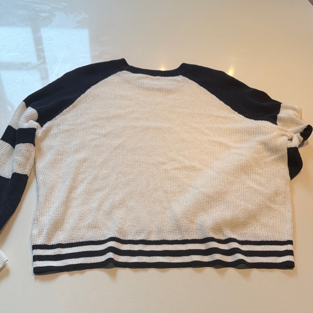 Faherty Throwback Waffle Crew Neck Sweater, Striped, Cotton Cashmere, Size L - Picture 8 of 11